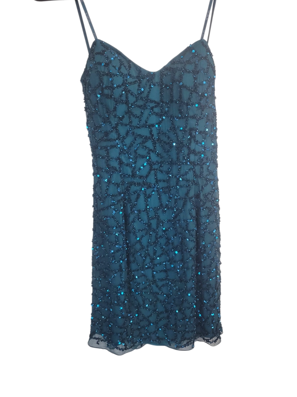 Teal Beaded Slip Dress - Elegant Spaghetti Strap Evening Dress